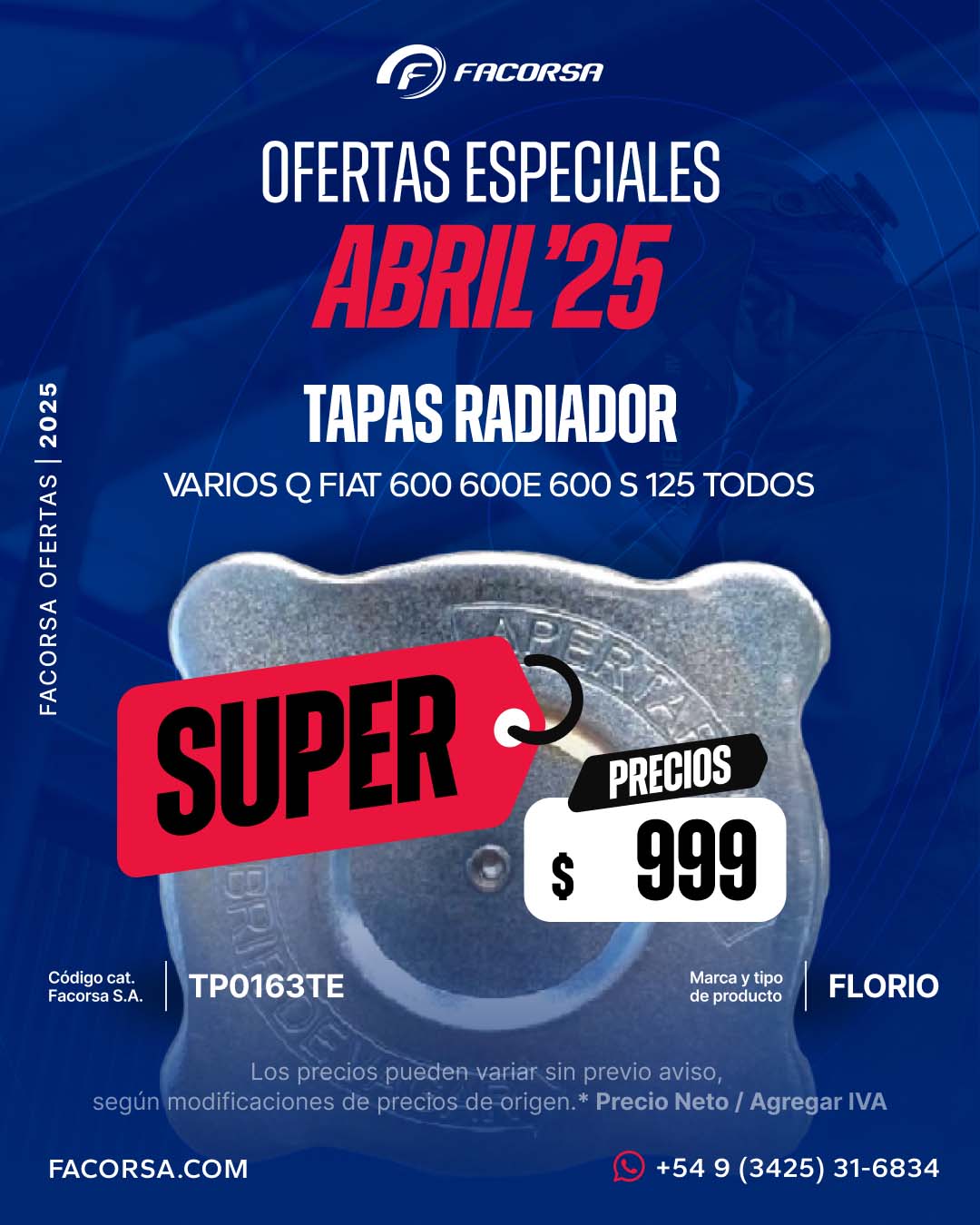 Oferta Tapa Radiador Abril 2025 - FACORSA